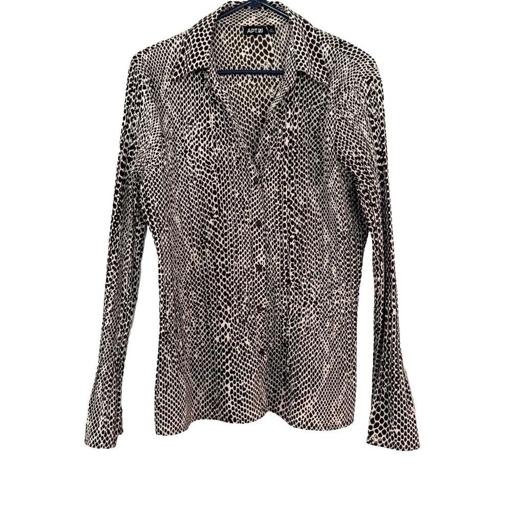 Women's Apt. 9 Brown/White Geometric Long Sleeve XL Blouse